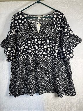 Susan Betro Black & White Floral Mixed Print Blouse 4X NWT